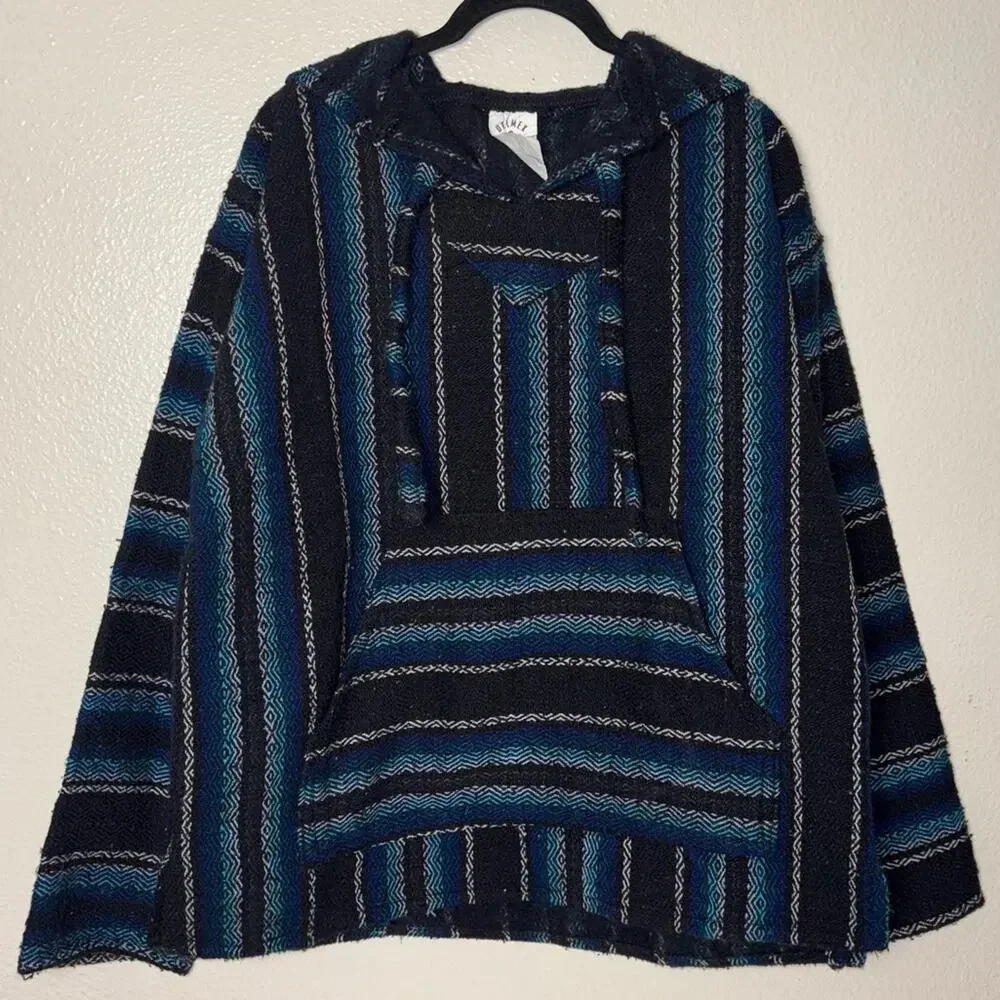 DELMEX Baja Hoodie Sweater unisex medium black/blue relaxed fit hippie